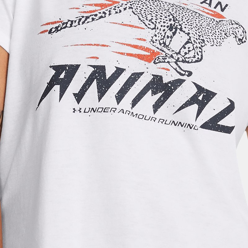 T-shirt Under Armour Run like an Animal da donna  Bianco / Dark Tangerine / Downpour Grigio L
