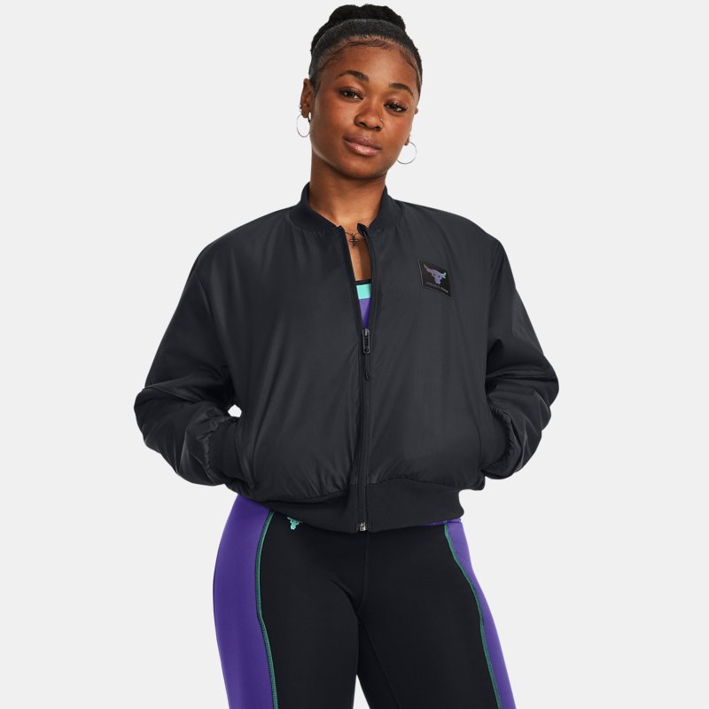 Image of Under Armour Women's Project Rock Bomber Jacket Black / Iridescent S