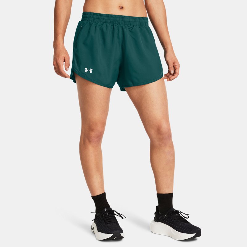 short under armour fly-by 7,6 cm pour femme hydro teal / hydro teal / réfléchissant s