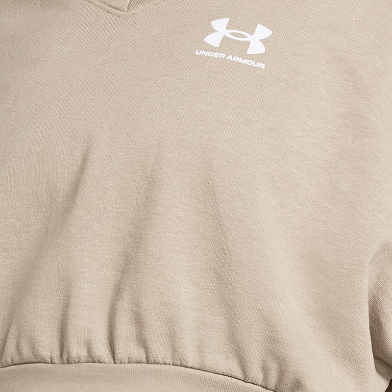 Damesshirt Under Armour Rival Terry Oversized Crop met ronde hals Timberwolf Taupe / Wit L