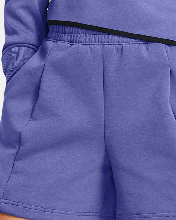 Women's UA Unstoppable Fleece Pleated Shorts, Purple, pdpMainDesktop image number 2