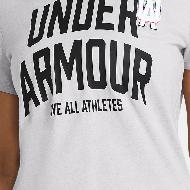Camiseta de manga corta Under Armour Pride para mujer Mod Gris Light Heather / Negro L