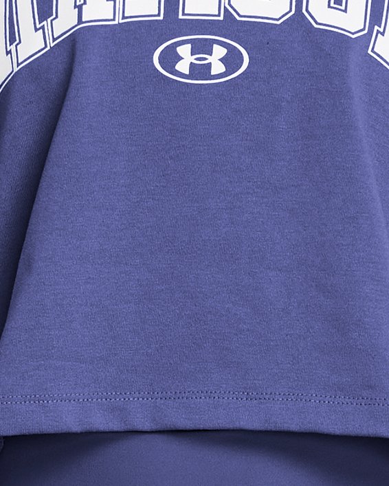 Damesshirt UA Heavyweight Scripted Wordmark Crop met korte mouwen, Purple, pdpMainDesktop image number 0