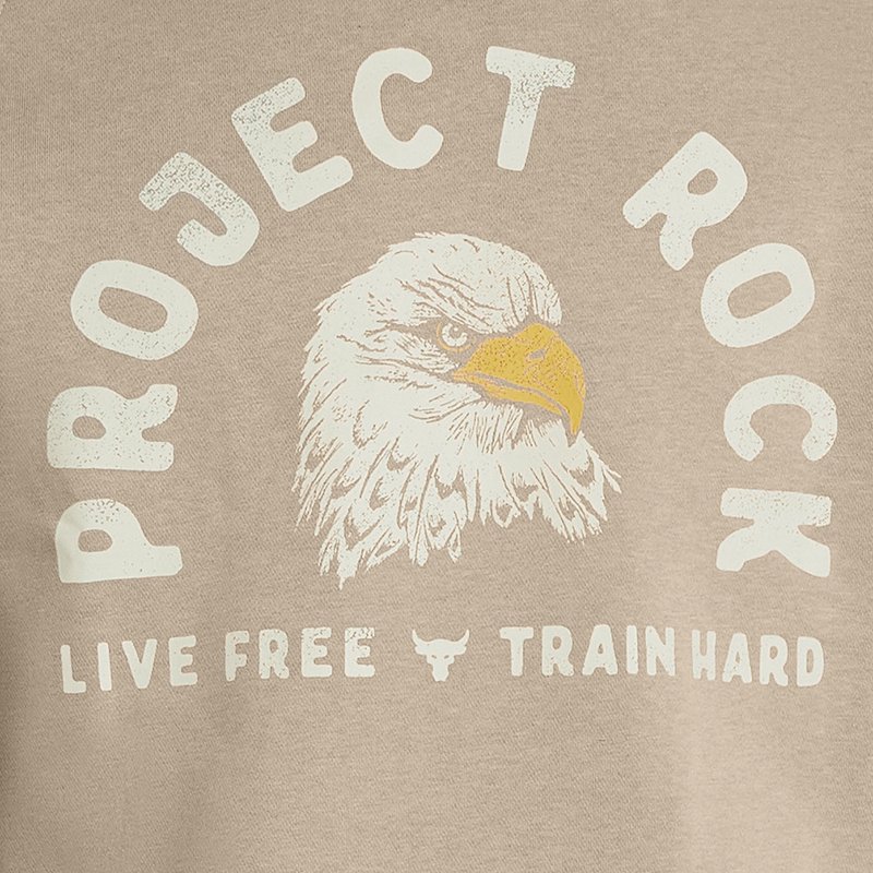 Under Armour Camiseta de manga corta con cuello redondo estampada Project Rock Eagle para hombre Timberwolf Taupe / Silt / Negro XXL