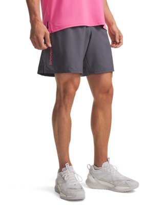 Under Armour Men's Gray Tech™ Woven Wordmark 8.25" Shorts Castlerock / Pink Frenzy M