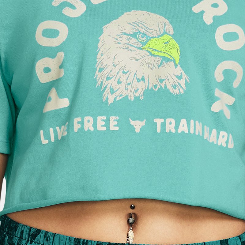 Under Armour Camiseta estampada Project Rock Balance para mujer Verde Wave / High Vis Amarillo / Silt L