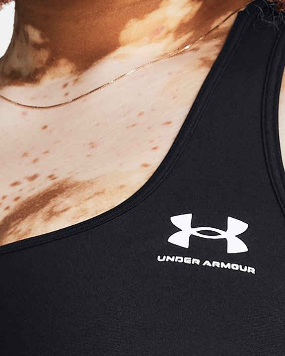 Women's HeatGear® Armour Mid Branded Sports Bra, Black, pdpMainDesktop image number 3