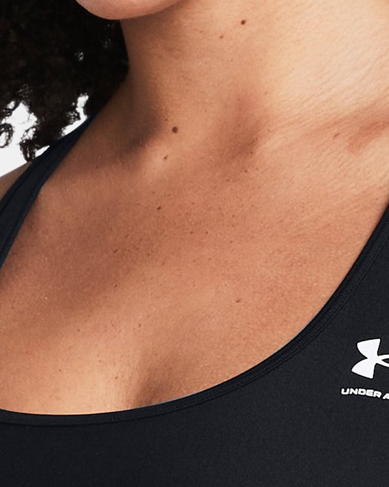 Women's HeatGear® Armour Mid Branded Sports Bra, Black, pdpMainDesktop image number 2