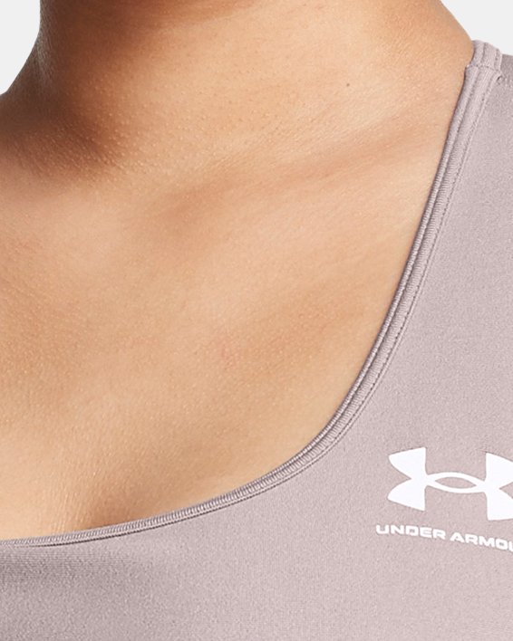 Women's HeatGear® Armour Mid Branded Sports Bra, Gray, pdpMainDesktop image number 3