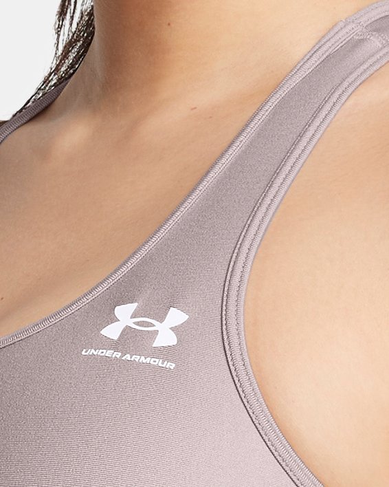 Women's HeatGear® Armour Mid Branded Sports Bra, Gray, pdpMainDesktop image number 2