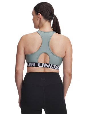 Women's HeatGear® Armour Mid Branded Sports Bra, Green, pdpZoomDesktop image number 4