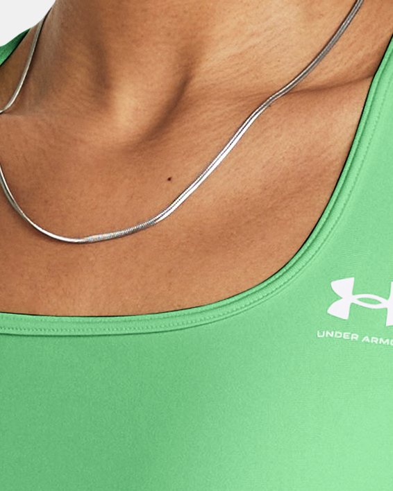 Women's HeatGear® Armour Mid Branded Sports Bra, Green, pdpMainDesktop image number 0