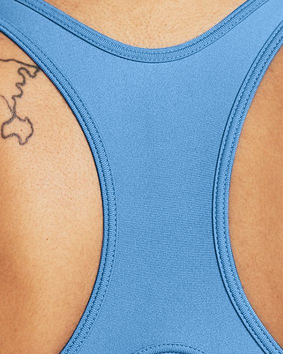 Women's HeatGear® Armour Mid Branded Sports Bra, Blue, pdpMainDesktop image number 1