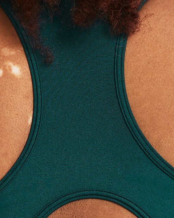 Women's HeatGear® Armour Mid Branded Sports Bra in Blue image number 6