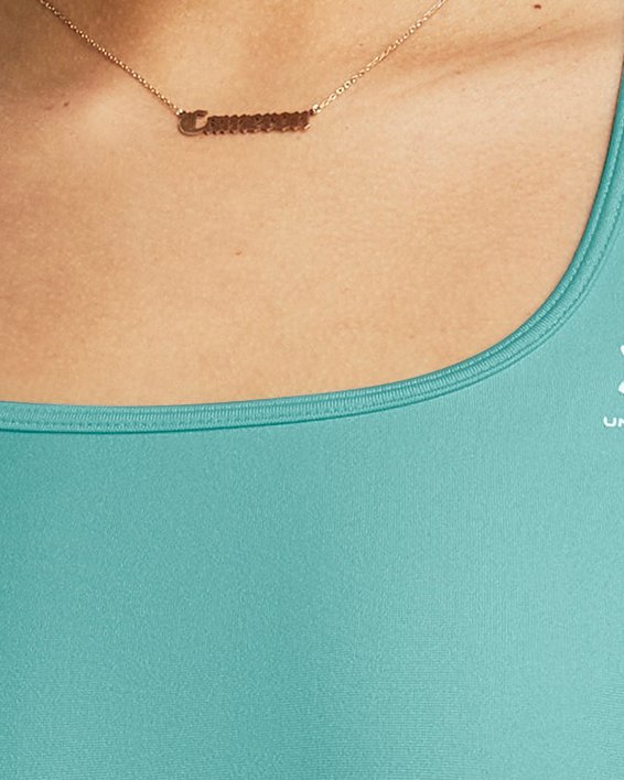 Women's HeatGear® Armour Mid Branded Sports Bra, Green, pdpMainDesktop image number 0