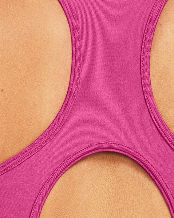 Women's HeatGear® Armour Mid Branded Sports Bra, Pink, pdpMainDesktop image number 1