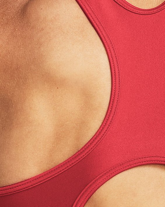 Women's HeatGear® Armour Mid Branded Sports Bra, Red, pdpMainDesktop image number 1