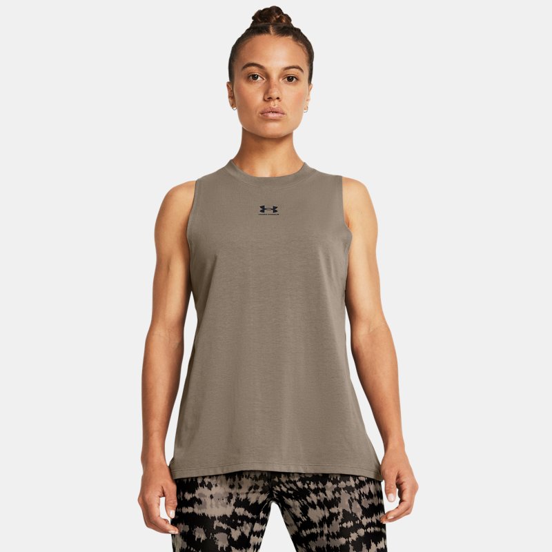 Women's Under Armour Rival Muscle Tank Taupe Dusk / Black L