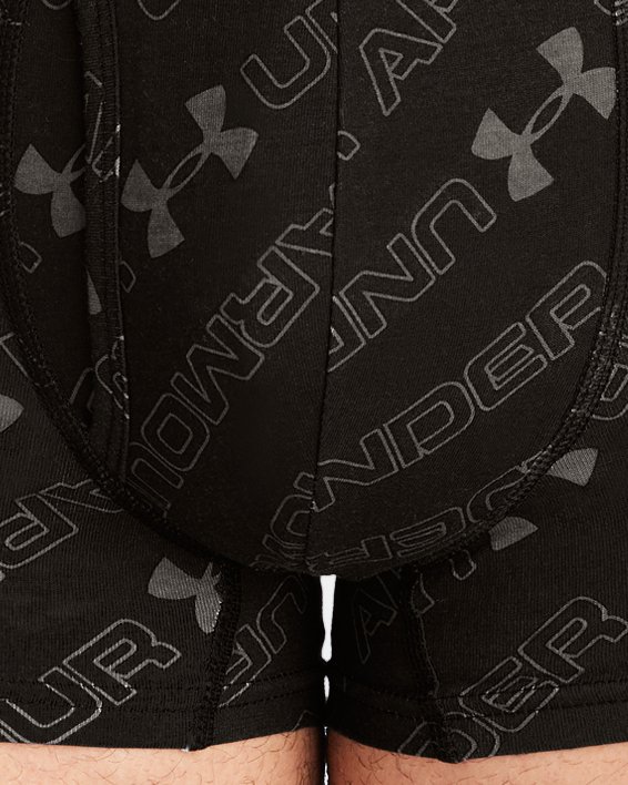 Men's UA Performance Cotton 3" 3-Pack Printed Boxerjock® in Black image number 0