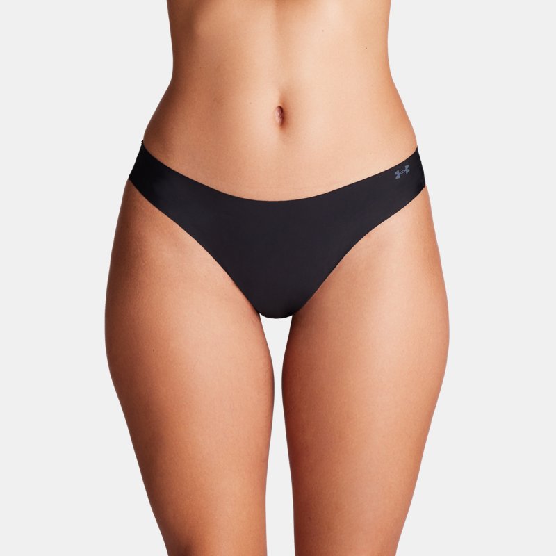 Women's Under Armour Pure Stretch 3-Pack No Show Thong Black / Black / Steel S