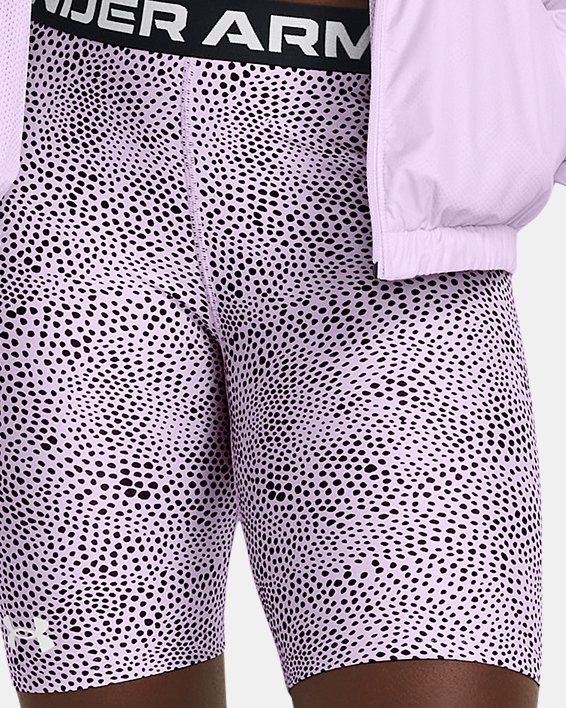 Women's HeatGear® Printed Bike Shorts, Purple, pdpMainDesktop image number 2