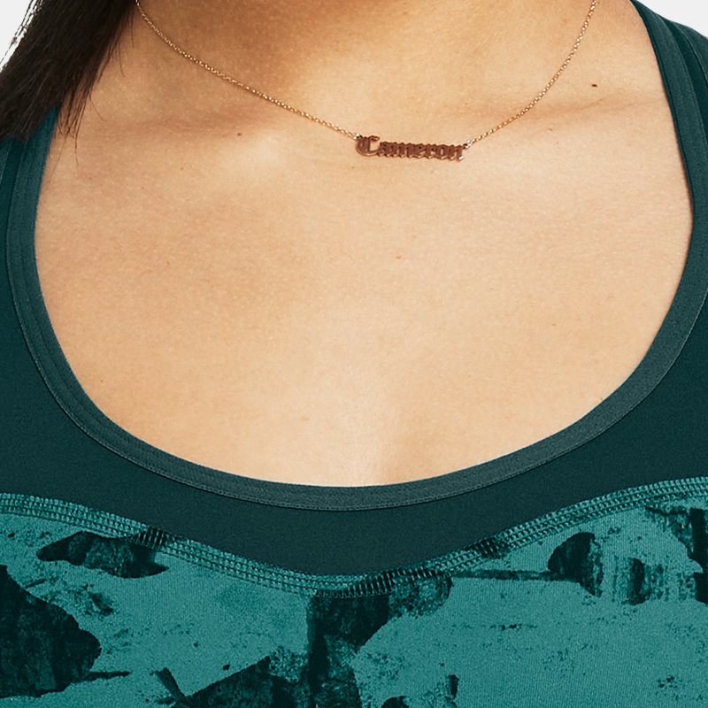 Image of Under Armour Women's Project Rock Infinity Let's Go LL Printed Bra Coastal Teal / Black / Silt M