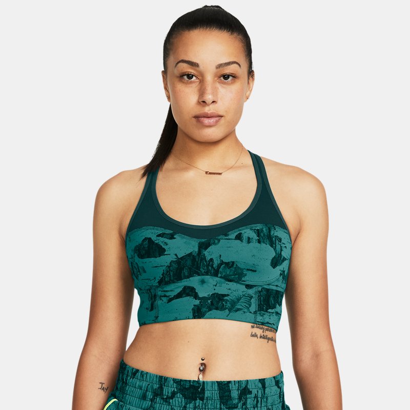 Image of Under Armour Women's Project Rock Infinity Let's Go LL Printed Bra Coastal Teal / Black / Silt L