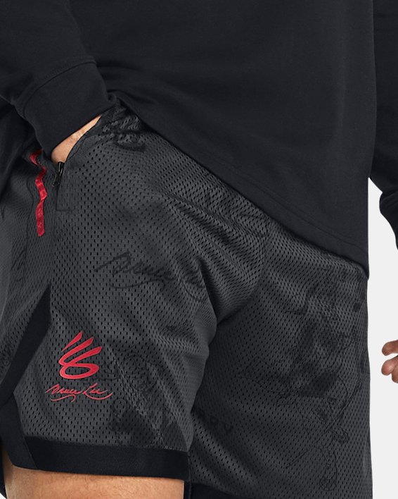 Men's Curry x Bruce Lee Lunar New Year 'Fire' Mesh Shorts in Gray image number 2