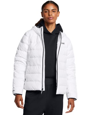 UNDER ARMOUR フード付きホワイトジャケット UNDER ARMOUR コート ジャケット UAスポーツスタイル ウインド