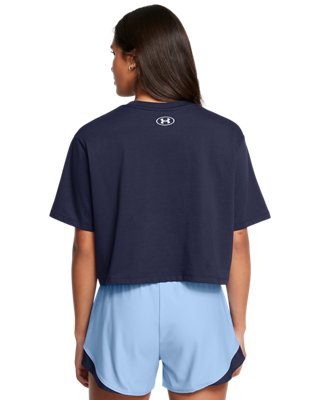 Женский топ Under Armour UA Make Noise Short Sleeve, цвет: Тёмно-синий / Белый — фото 2