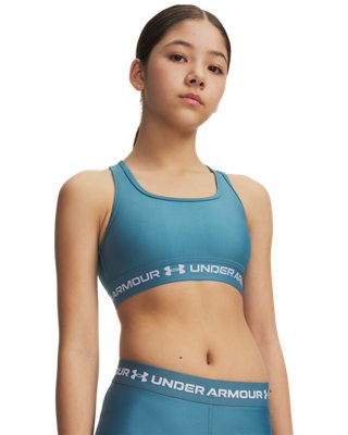 Under Armour Girls Blue Crossback ' Sports Bra Boundless / White Yxs (48 - 50 In)