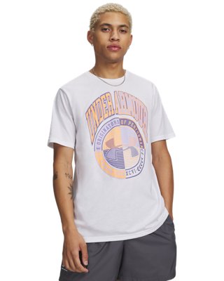 Мужской топ Under Armour UA Varsity Crest Short Sleeve, цвет: Белый / Фиолетовый — фото 1