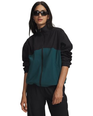 Under Armour Unstoppable Webstoff Oberteil mit durchgehendem Zip für Damen Ultimate Schwarz / Arden Grün / Ultimate Schwarz XXL
