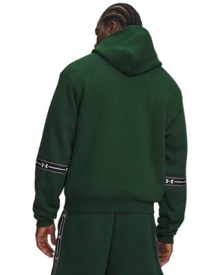 Мужское худи Under Armour UA Icon Fleece Taped, цвет: Тёмно-зелёный / Белый — фото 2