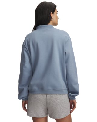 Женский топ Under Armour UA Icon Fleece Wordmark Mock Neck Long Sleeve, цвет: Синий / Серебряный — фото 2