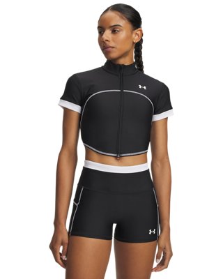 HeatGear® Women's Short Sleeve Full Zip Black / White M