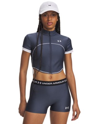 HeatGear® Women's Short Sleeve Full Zip Downpour Gray / White XL