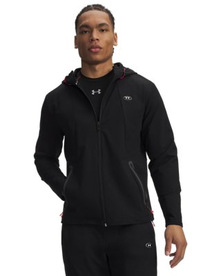 Haut entièrement zippé Under Armour Utility Woven Winterized pour homme Ultimate Noir / Ultimate Noir / Blanc XXL