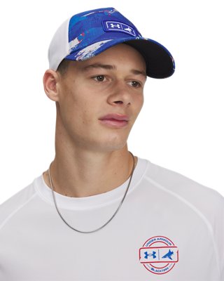 Мужская кепка Under Armour UA x BlacktipH Fish Mid Trucker Hat, цвет: Синий / Белый — фото 2