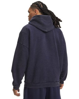 Мужское худи Under Armour UA Icon Heavyweight Fleece Washed, цвет: Тёмно-синий / Белый — фото 2