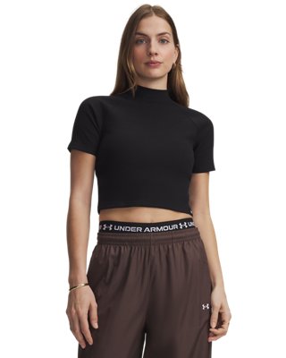 Under Armour Women's Black Rival Rib Mock Short Sleeve Ultimate / White L