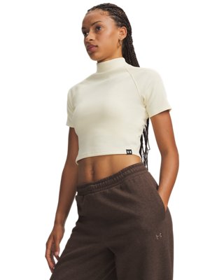 Under Armour Women's White Rival Rib Mock Short Sleeve Winter / M