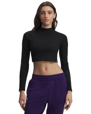 Baselayer à col montant et manches longues Under Armour Rival à tissu côtelé pour femme Ultimate Noir / Blanc L