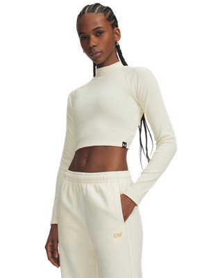 Baselayer à col montant et manches longues Under Armour Rival à tissu côtelé pour femme Winter Blanc / Blanc S