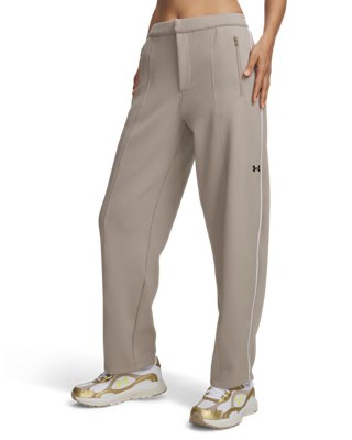 Under Armour Women's Brown Knit Track Pants Timberwolf Taupe / White / Black S